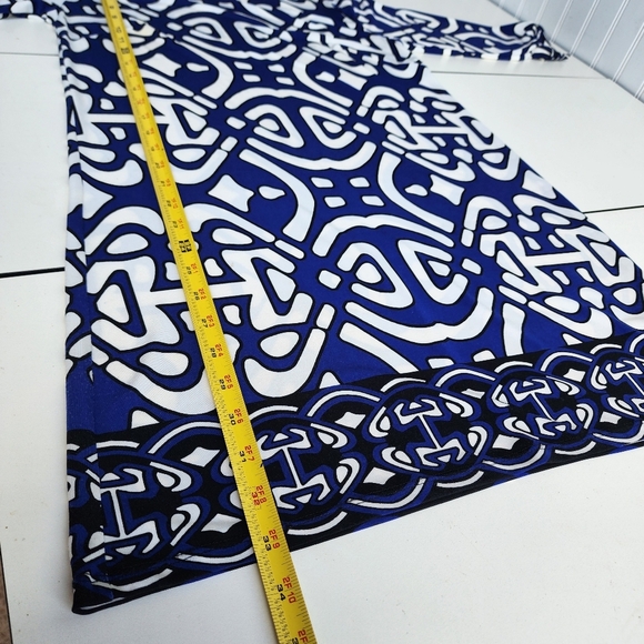 Laundry By Design Dress Womens Blue White Geo Print Stretch 3/4 Sleeve Sz 4 - Picture 8 of 10